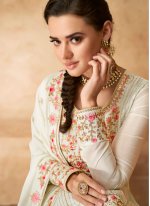 Transcendent Embroidered Faux Georgette Off White Designer Pakistani Suit