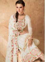 Transcendent Embroidered Faux Georgette Off White Designer Pakistani Suit