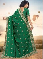 Transcendent Silk Embroidered Green Designer Saree