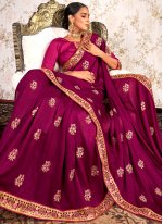Transcendent Vichitra Silk Patch Border Purple Traditional Saree