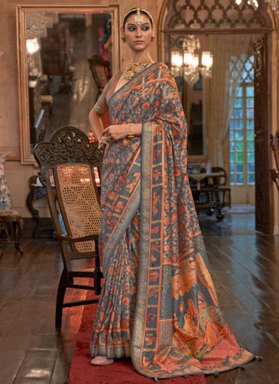 Transcendent Weaving Patola Silk  Grey Trendy Saree