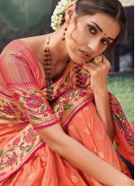 Transcendent Weaving Peach Silk Traditional Designer Saree