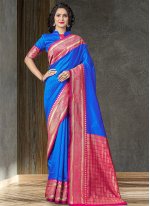 Transcendent Woven Blue Silk Designer Traditional Saree