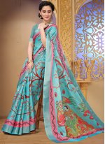 Trendy Aqua Blue Weaving Silk Classic Designer Saree