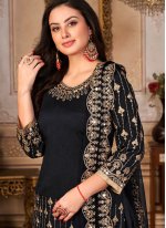 Trendy Art Silk Black Embroidered Patiala Salwar Suit
