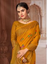 Trendy Chanderi Cotton Weaving Orange Designer Traditional Saree