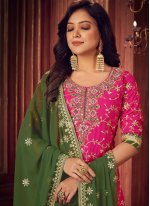 Trendy Designer Salwar Kameez Embroidered Faux Georgette in Hot Pink