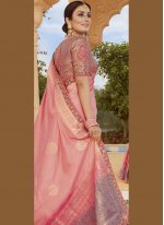 Trendy Embroidered Pink Silk Classic Designer Saree