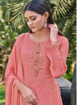 Trendy Faux Chiffon Pink Embroidered Designer Palazzo Salwar Suit