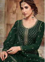 Trendy Green Embroidered Faux Georgette Designer Pakistani Suit