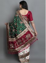 Trendy Patola Print Silk Green and Off White Designer Traditional Saree