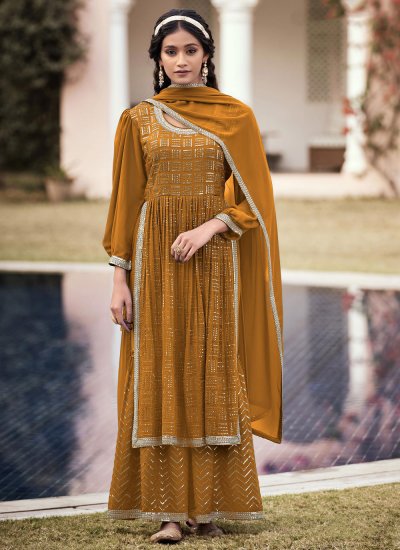 Trendy Salwar Kameez Embroidered Georgette in Mustard