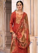 Trendy Salwar Kameez Jacquard Work Silk in Rust