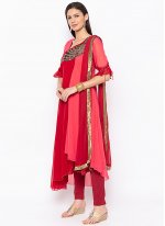 Trendy Salwar Suit Embroidered Georgette in Red