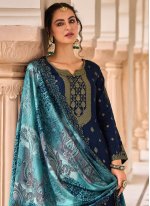 Trendy Salwar Suit Jacquard Work Silk in Navy Blue