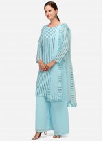 Trendy Salwar Suit Sequins Faux Georgette in Aqua Blue