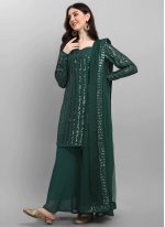 Trendy Salwar Suit Sequins Faux Georgette in Green