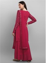 Trendy Salwar Suit Sequins Faux Georgette in Red