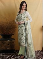 Trendy Salwar Suit Thread Pure Silk in Green