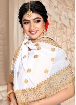 Trendy Saree Embroidered Georgette in White