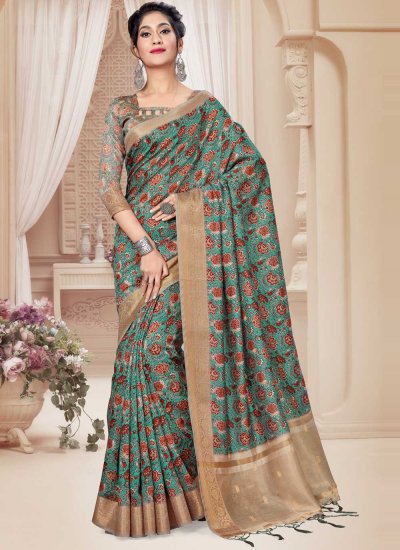 Trendy Saree Floral Print Art Silk in Multi Colour