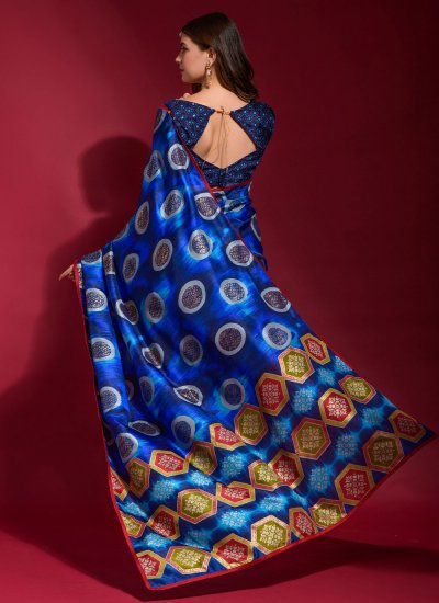 Trendy Saree Foil Print Silk in Blue