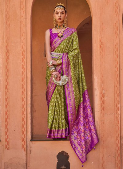 Trendy Saree Patola Print Silk in Sea Green