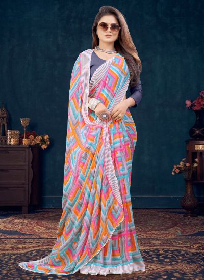 Trendy Saree Printed Georgette in Multi Colour