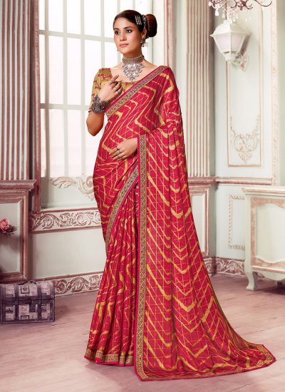 Trendy Saree Printed Silk in Red
