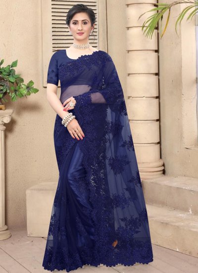 Trendy Saree Resham Net in Navy Blue