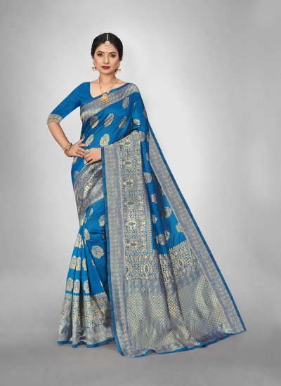 Trendy Saree Weaving Art Silk in Aqua Blue