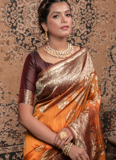 Trendy Saree Weaving Banarasi Silk in Orange