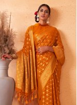 Trendy Saree Weaving Georgette in Orange
