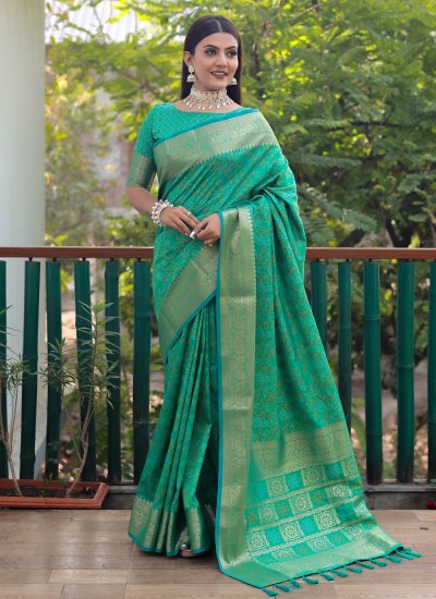 Trendy Saree Weaving Patola Silk  in Sea Green