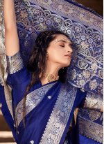 Trendy Saree Weaving Satin Silk in Blue