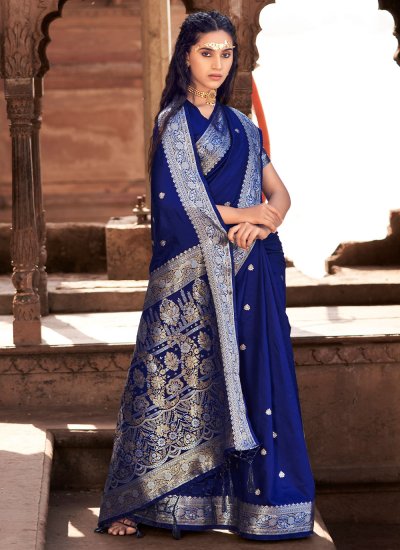 Trendy Saree Weaving Satin Silk in Blue
