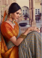 Trendy Saree Weaving Silk in Grey and Orange