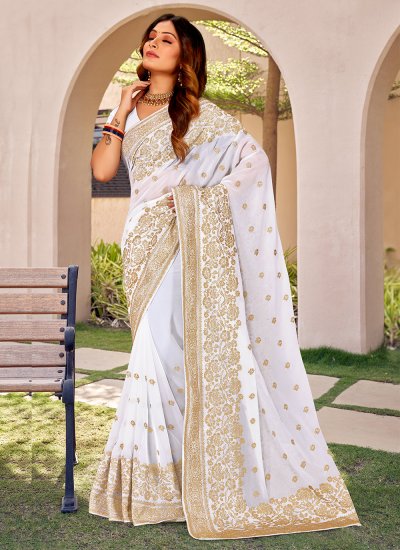 Trendy Saree Zari Georgette in White