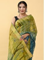Trendy Sequins Blue and Green Shaded Saree