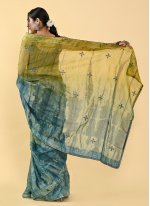 Trendy Sequins Blue and Green Shaded Saree