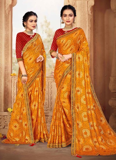 Trendy Weaving Chiffon Orange Designer Saree