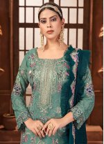 Turquoise Ceremonial Faux Georgette Pakistani Salwar Suit