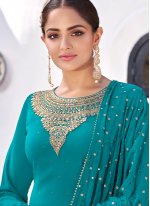 Turquoise Embroidered Designer Pakistani Salwar Suit