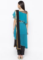 Turquoise Embroidered Party Readymade Suit