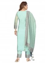 Turquoise Embroidered Readymade Designer Suit