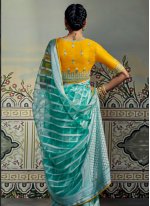 Turquoise Fancy Party Contemporary Style Saree