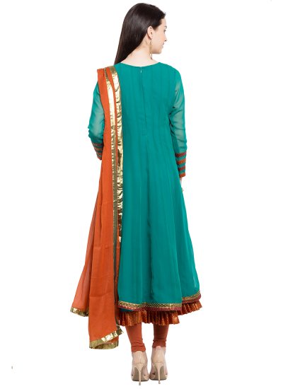 Turquoise Faux Georgette Party Readymade Anarkali Salwar Suit