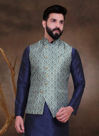 Turquoise Festival Silk Nehru Jackets