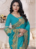 Turquoise Georgette Reception Contemporary Style Saree