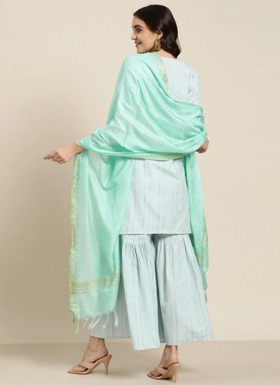 Turquoise Gota Work Blended Cotton Readymade Salwar Suit